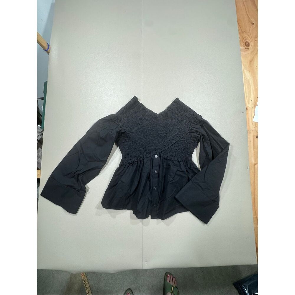 Moussy Black Smocked Off-Shoulder Peplum Blouse